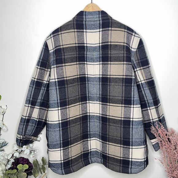 JENNI KAYNE Farmhouse Shearling Lined Chore Jacket Wool Navy Plaid Heritage - Picture 5 of 7